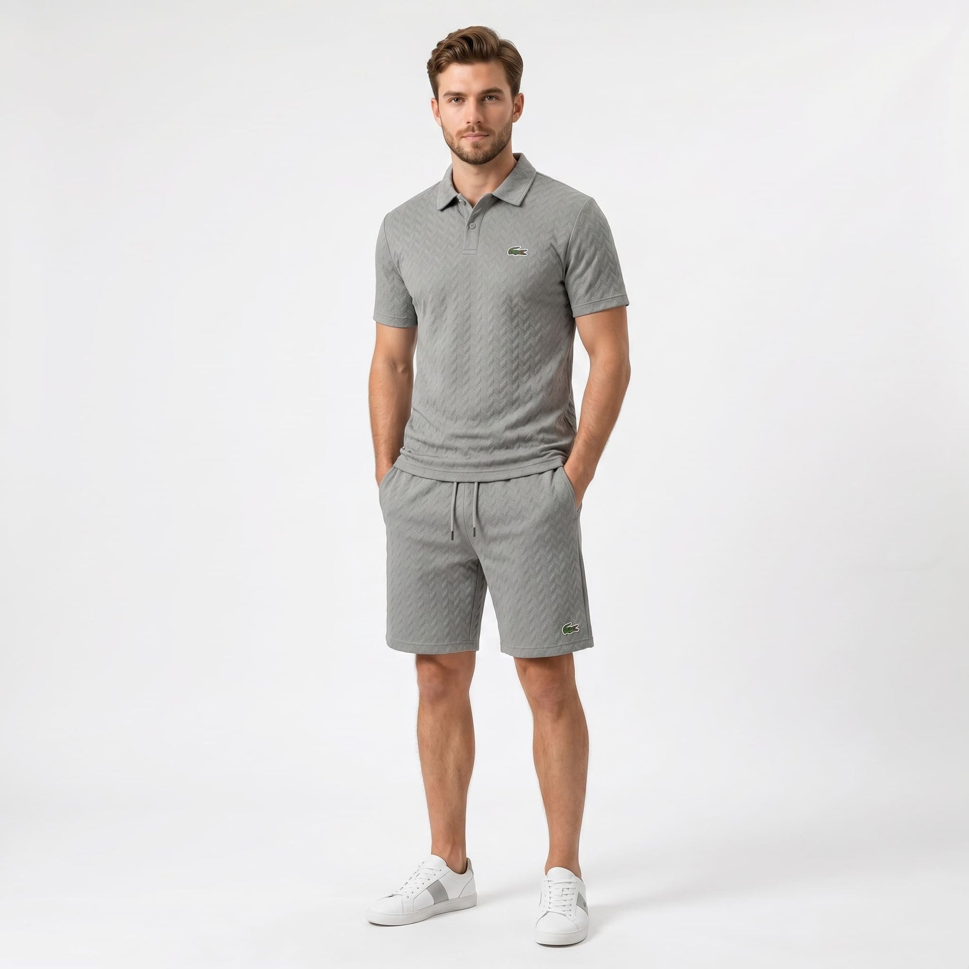 Jacquard-Polo- und Shorts-Set