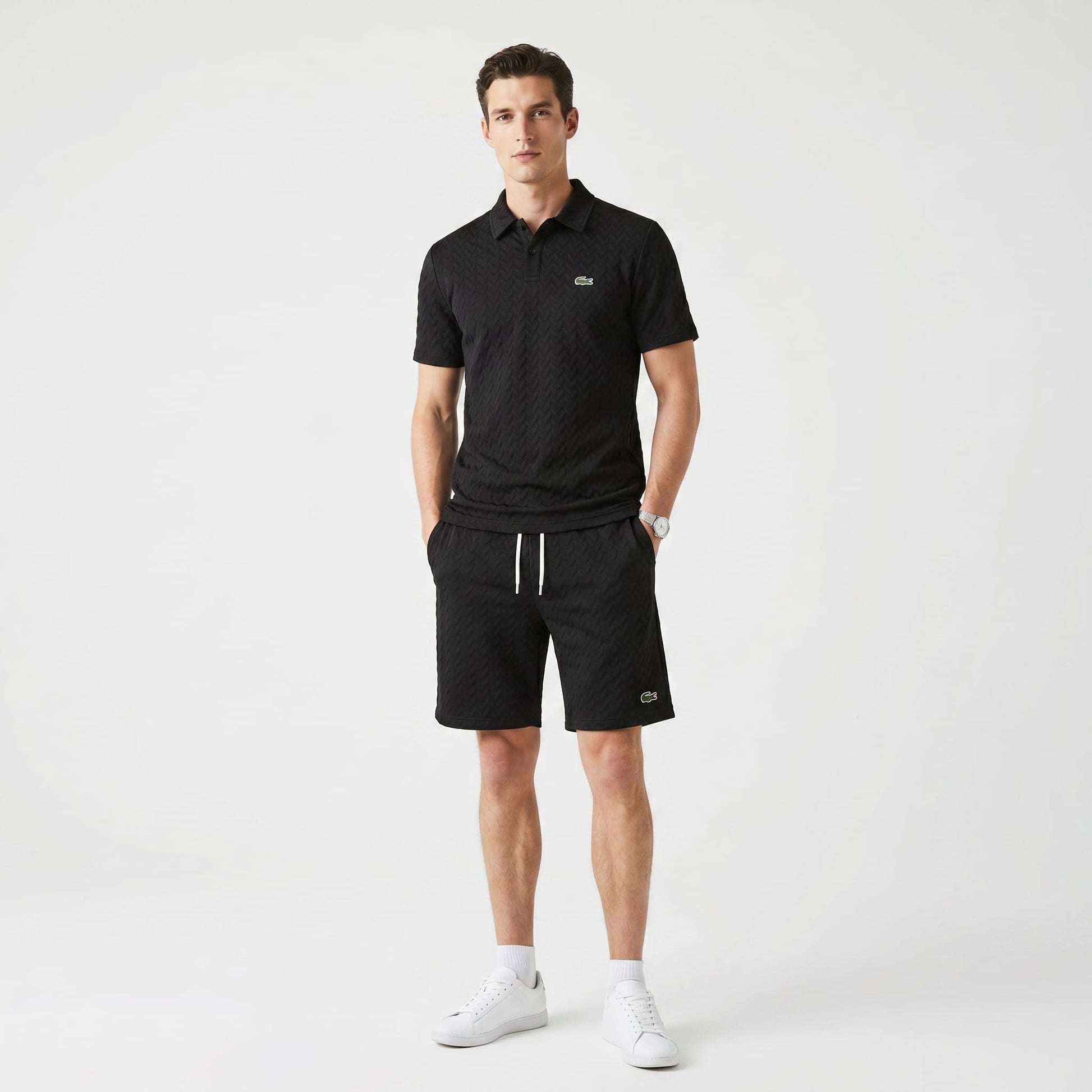 Jacquard-Polo- und Shorts-Set