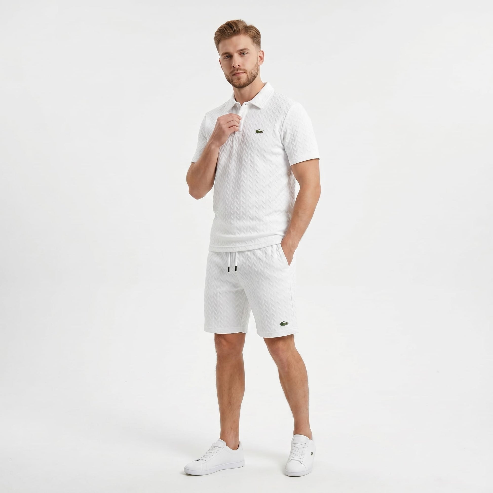 Jacquard-Polo- und Shorts-Set