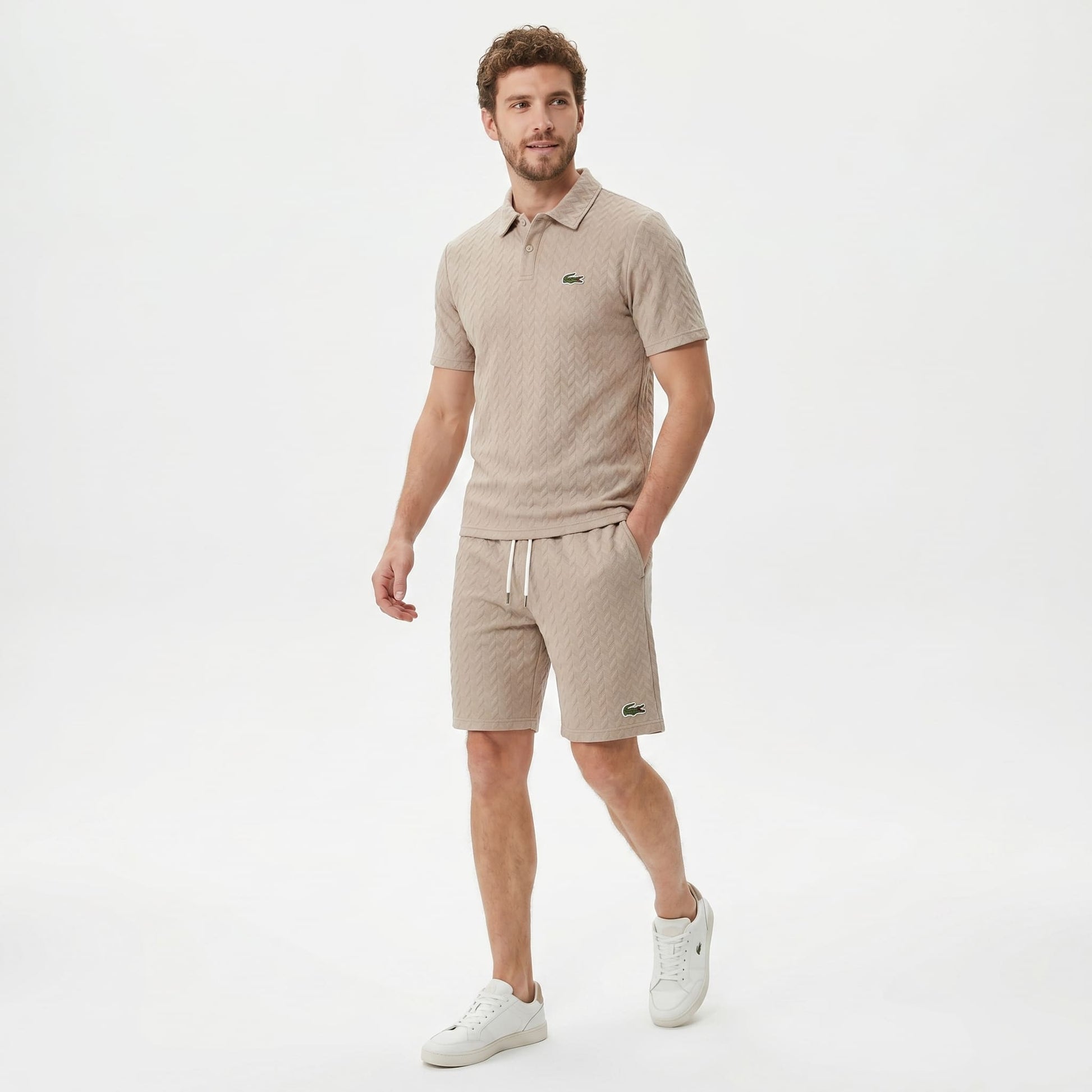 Jacquard-Polo- und Shorts-Set