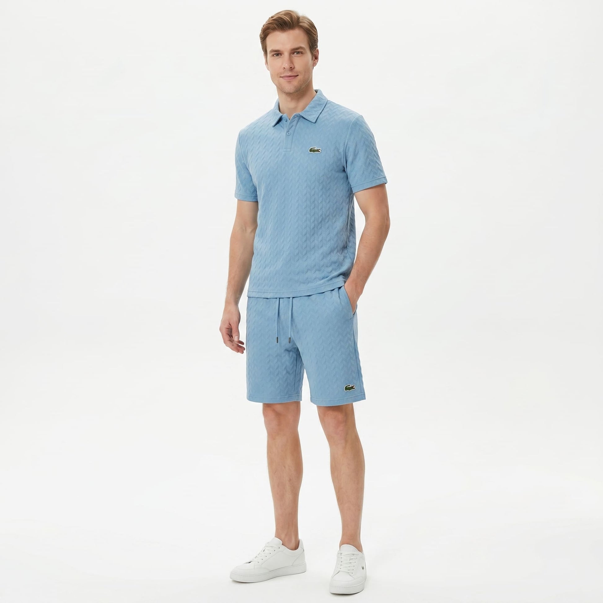 Jacquard-Polo- und Shorts-Set